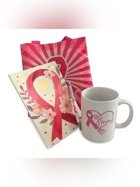 Breast Cancer Awareness Gift Bundle Set Mug Journal Crystal Pen Tote Bag